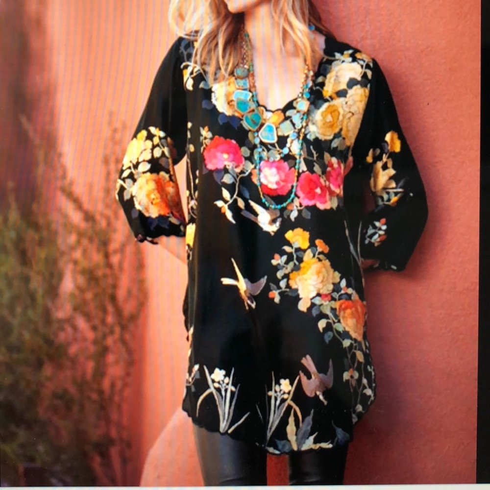 Johnny Was Floral Silk Blouse